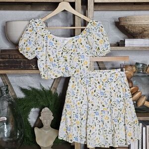Japna Ditsy Floral Cotton Eyelet Crop Top & Tiered Mini Skirt Set S